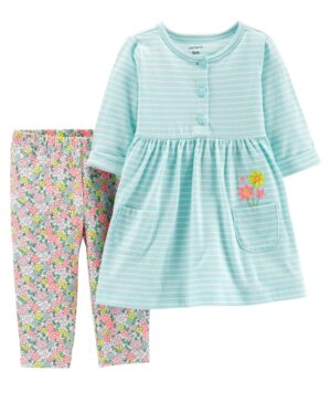 Conjunto polera celeste manga corta y pantalón para bebe niña marca Carters 100% Original en Chile