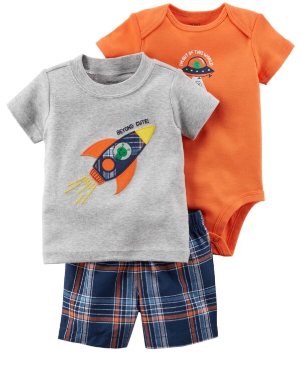 Conjunto rocket polera body manga corta y short algodón para bebe niño marca Carters 100% Original en Chile