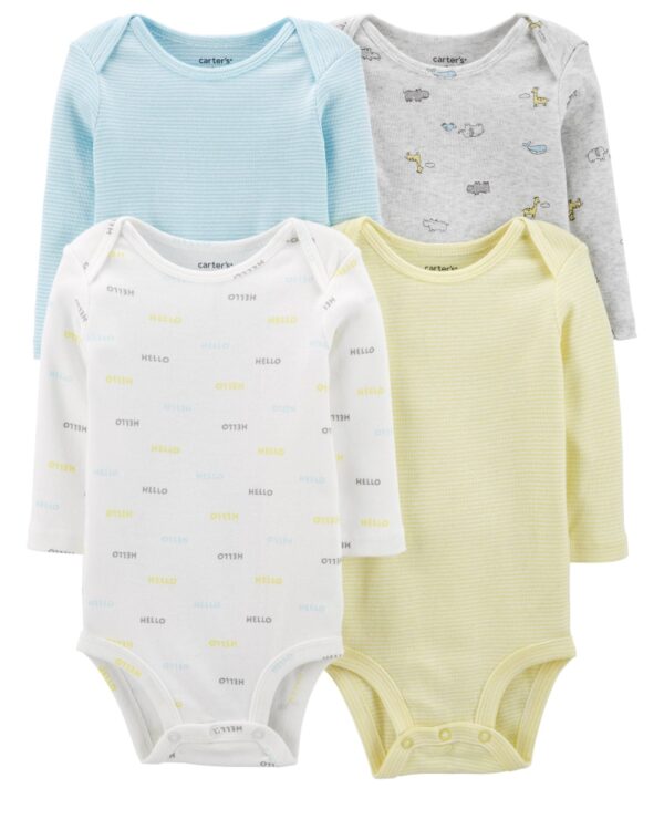 Pack 4 bodies unisex manga larga para bebe unisex marca Carters 100% original en Chile