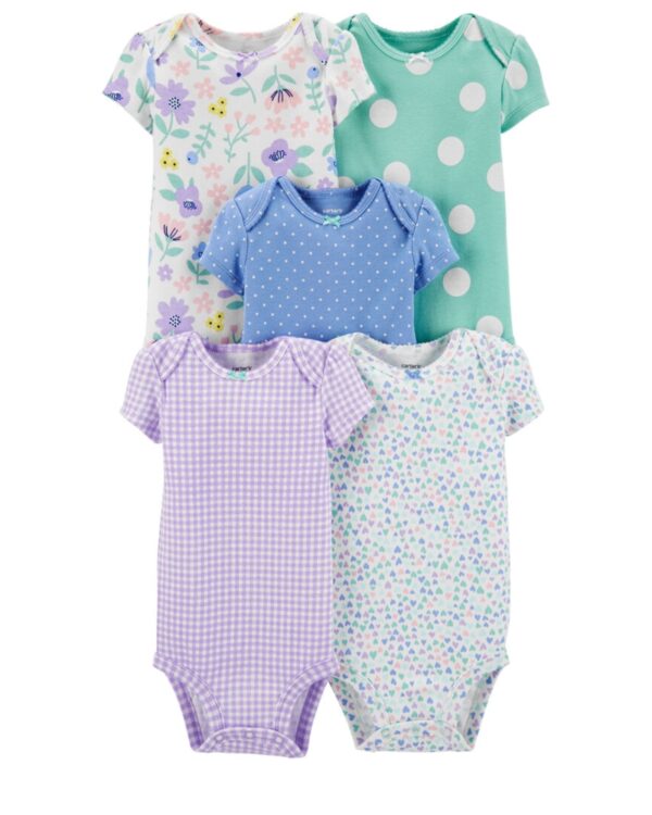 Pack 5 bodies floridos manga corta para bebe niña marca Carters 100% original en Chile