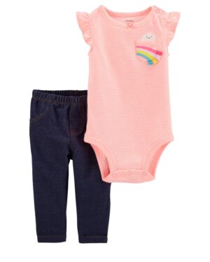 Conjunto body coral manga corta y pantalón para bebe niña marca Carters 100% Original en Chile