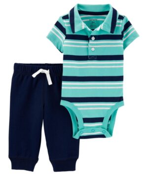 Conjunto body manga corta y pantalón azul para bebe niño marca Carters 100% Original en Chile