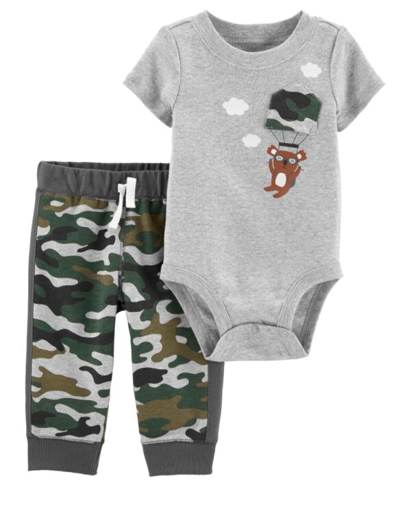 Conjunto body manga corta y pantalón militar para bebe niño marca Carters 100% original en Chile