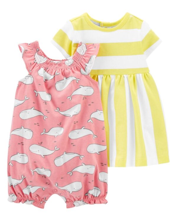 Pack Enterito & Vestido Rayado para bebe Marca Carters 100% Original en Chile