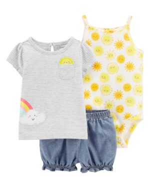 Conjunto polera body sol manga corta y short algodón para bebe niña marca Carters 100% Original en Chile