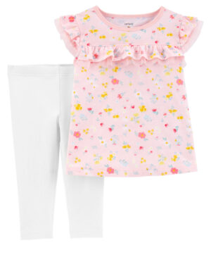 Conjunto polera manga corta y pantalón capri para bebe niña marca Carters 100% Original en Chile