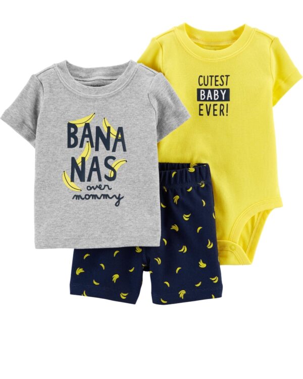 Conjunto banana polera body manga corta y short algodón para bebe niño marca Carters 100% Original en Chile