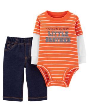 Conjunto body naranjo manga larga y pantalón de algodón para bebe niño marca Carters 100% original en Chile