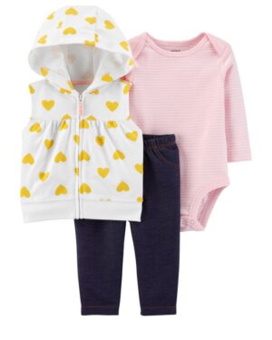 Set conjunto vest corazones body y pantalón para bebe niña marca Carters 100% original en Chile