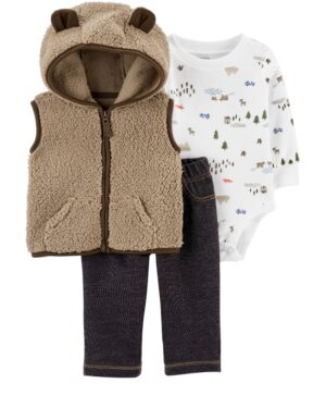 Set conjunto vest sherpa body y pantalón para bebe niño marca Carters 100% original en Chile