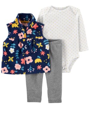 Set conjunto vest floreado body y pantalón para bebe niña marca Carters 100% original en Chile