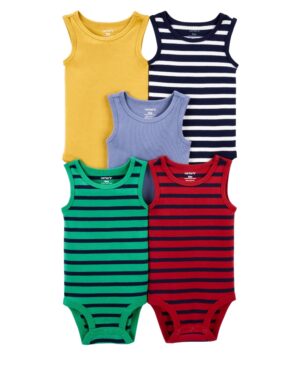 Pack 5 bodies rayados sin mangas para bebe niño marca Carters 100% original en Chile