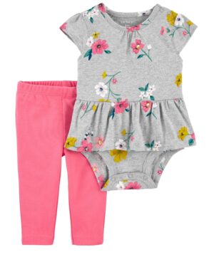 Conjunto body floreado manga corta y pantalón para bebe niña marca Carters 100% Original en Chile