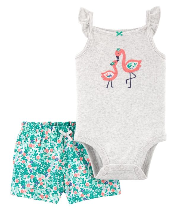 Conjunto body de flamenco manga corta & short para bebe niña Marca Carters 100% Original en Chile