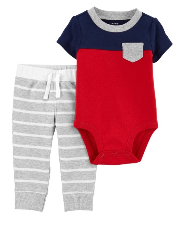 Conjunto body tricolor manga corta y pantalón para bebe niño marca Carters 100% Original en Chile