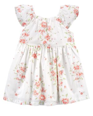 Vestido crema floreado y cubre pañal de algodón para bebe niña marca Carters 100% Original en Chile