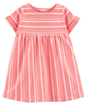 Vestido rosado rayado y cubre pañal de algodón para bebe niña marca Carters 100% Original en Chile