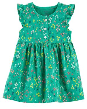 Vestido verde floreado y cubre pañal de algodón para bebe niña marca Carters 100% Original en Chile