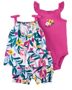 Conjunto polera body manga corta y short flores algodón para bebe niña marca Carters 100% Original en Chile