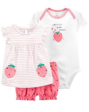 Conjunto polera frutilla body manga corta y short algodón para bebe niña marca Carters 100% Original en Chile