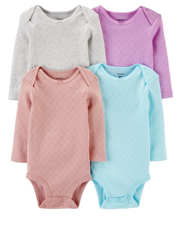 Pack 4 bodies pastel manga larga para bebe niña marca Carters 100% original en Chile