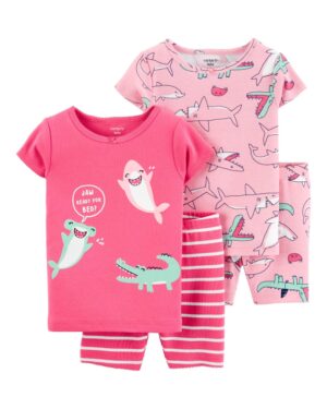 Pack 2 Pijamas shark-rosa algodón para bebe niña Marca Carters 100% Original en Chile