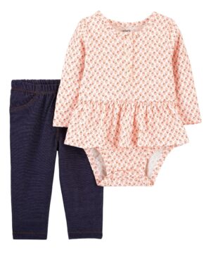Conjunto body rosa manga larga y pantalón de algodón para bebe niña marca Carters 100% original en Chile