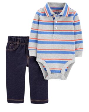 Conjunto body rayadito manga larga y pantalón de algodón para bebe niño marca Carters 100% original en Chile