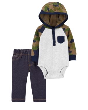 Conjunto body militar manga larga y pantalón de algodón para bebe niño marca Carters 100% original en Chile