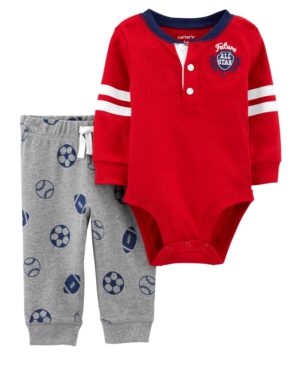 Conjunto body manga larga y pantalón sports de algodón para bebe niño marca Carters 100% original en Chile