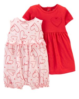 Pack Enterito & Vestido corazón para bebe Marca Carters 100% Original en Chile