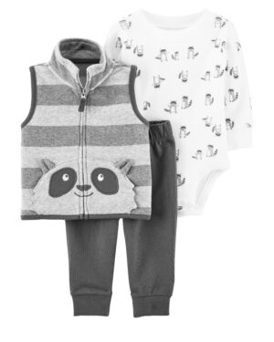Set conjunto vest mapache body y pantalón gris para bebe niño marca Carters 100% original en Chile