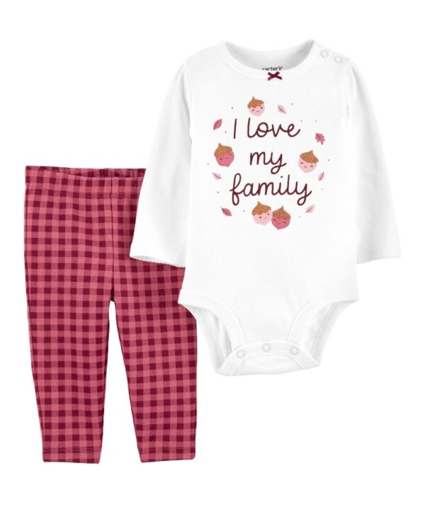 Conjunto body manga larga y pantalón cuadrille de algodón para bebe niña marca Carters 100% original en Chile