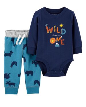 Conjunto body wild manga larga y pantalón de algodón para bebe niño marca Carters 100% original en Chil