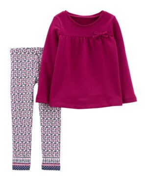 Conjunto top lazo manga larga y pantalón algodón para bebe niña marca Carters 100% original en Chile