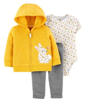 Set conjunto polerón amarillo body y pantalón para bebe niña marca Carters 100% original en Chile