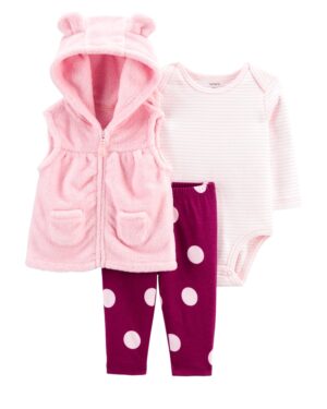Set conjunto vest rosado body y pantalón para bebe niña marca Carters 100% original en Chile