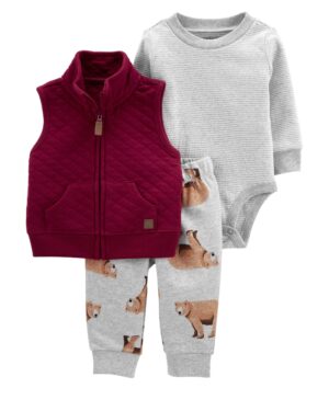 Set conjunto vest burdeo body y pantalón gris para bebe niño marca Carters 100% original en Chile