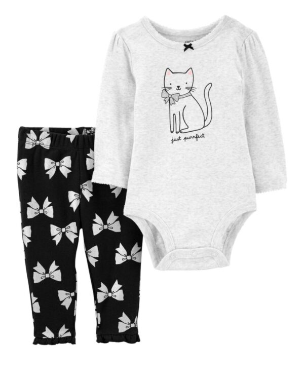 Conjunto body manga larga gatita y pantalón de algodón para bebe niña marca Carters 100% original en Chile