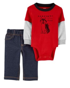 Conjunto body lovito manga larga y pantalón de algodón para bebe niño marca Carters 100% original en Chile