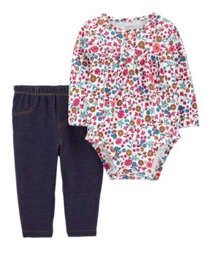 Conjunto body florido manga larga y pantalón de algodón para bebe niña marca Carters 100% original en Chile