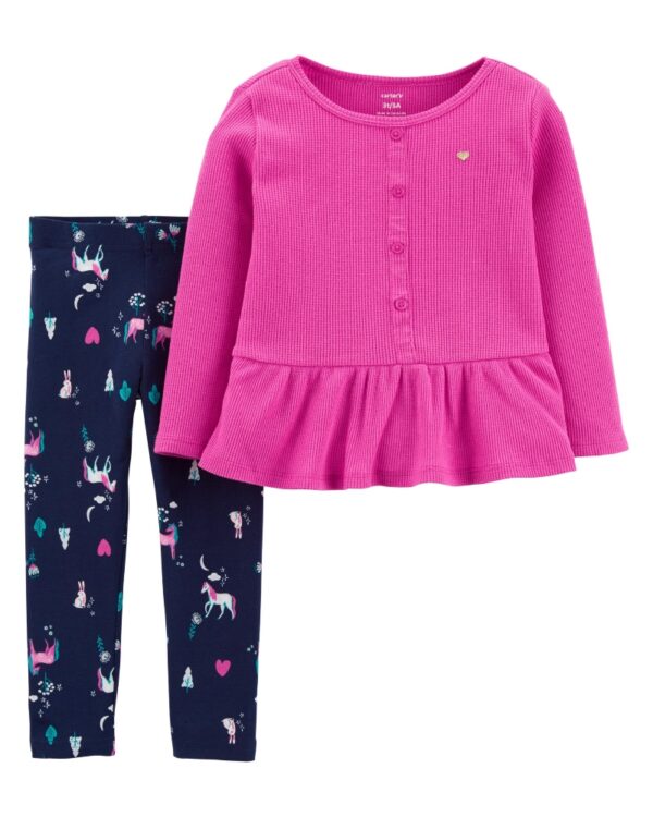 Conjunto top fucsia manga larga y pantalón algodón para bebe niña marca Carters 100% original en Chile