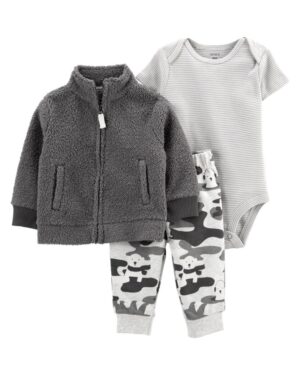 Set conjunto polerón gris body y pantalón para bebe niño marca Carters 100% original en Chile