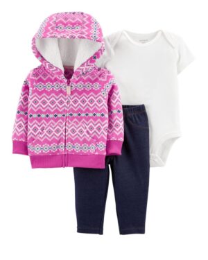 Set conjunto polerón rosado body y pantalón para bebe niña marca Carters 100% original en Chile