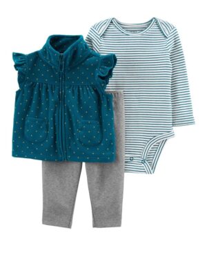 Set conjunto vest turquesa body y pantalón para bebe niña marca Carters 100% original en Chile