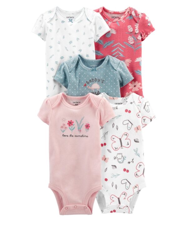 Pack 5 bodies primavera manga corta para bebe niña marca Carters 100% original en Chile