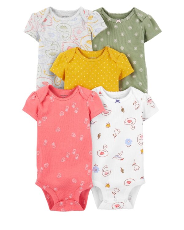 Pack 5 bodies floreados manga corta para bebe niña marca Carters 100% original en Chile