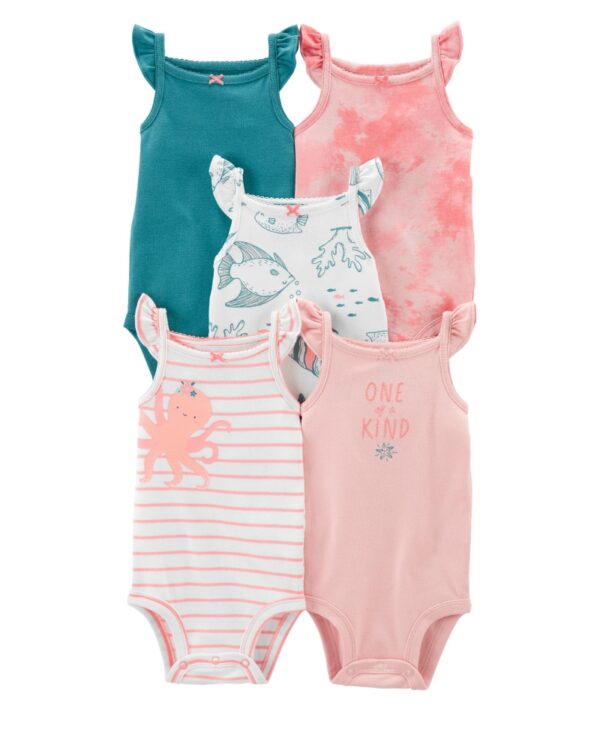 Pack 5 bodies pulpito sin mangas para bebe niña marca Carters 100% original en Chile