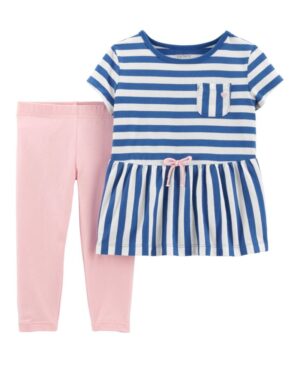 Conjunto polera rayada manga corta y pantalón para bebe niña marca Carters 100% Original en Chile