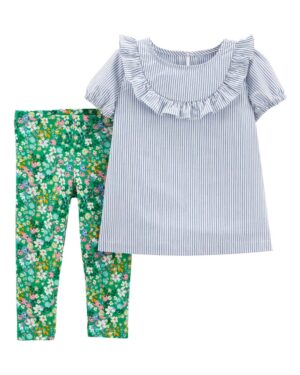 Conjunto polera manga corta y pantalón floreado para bebe niña marca Carters 100% Original en Chile